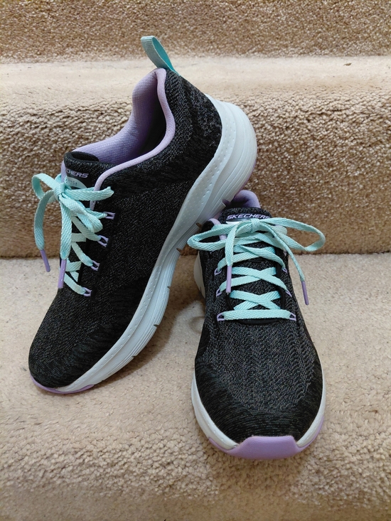 Skechers Shoes - Skechers Women’s Black Athletic Sneakers with Mint Laces and Lavender Accents